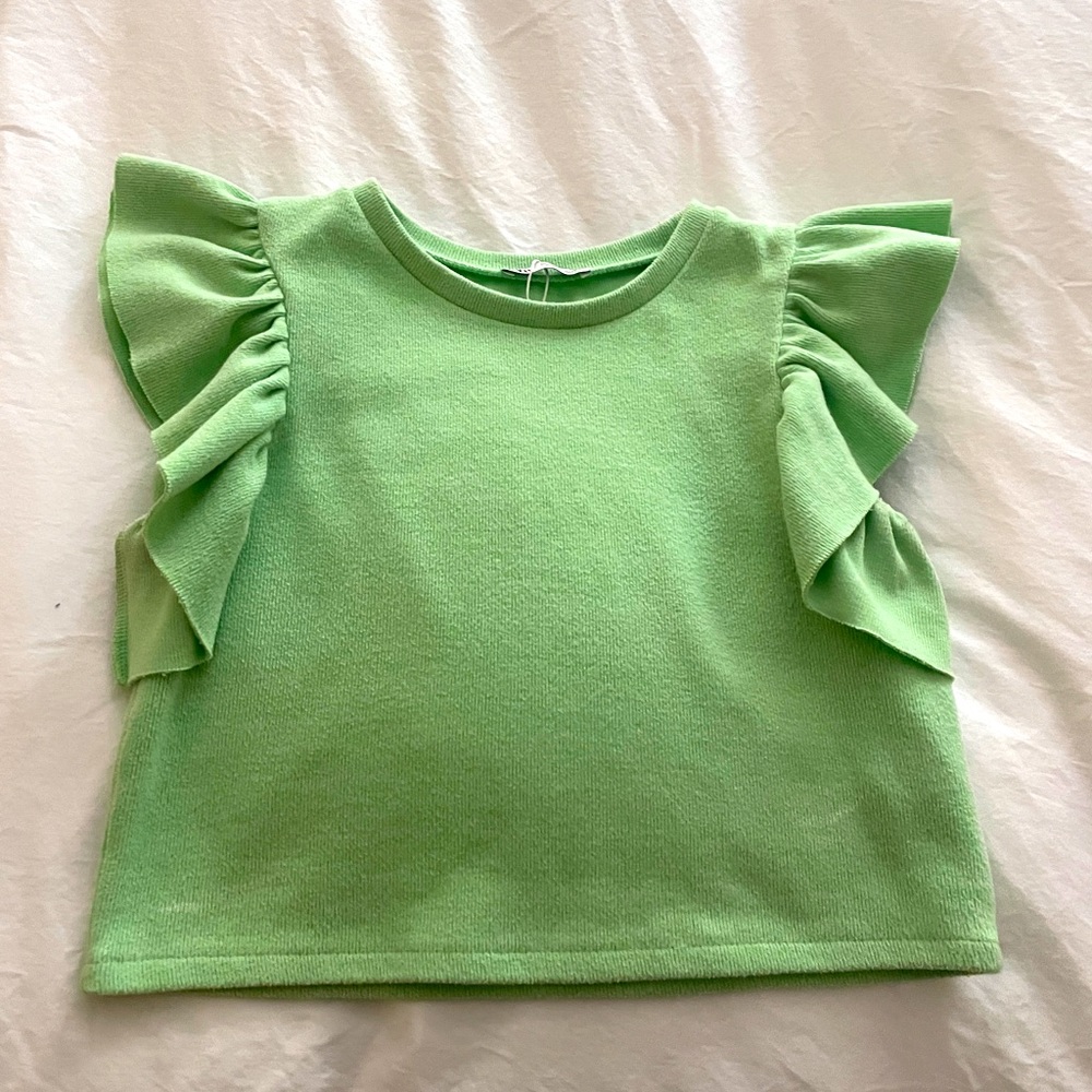 Zara Cropped Ruffle Sleeve Top